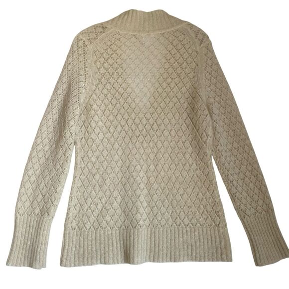 Chunky Knit Sweater Pullover Women L Ivory V Neck Wool Mohair Preppy Grunge - Picture 2 of 6